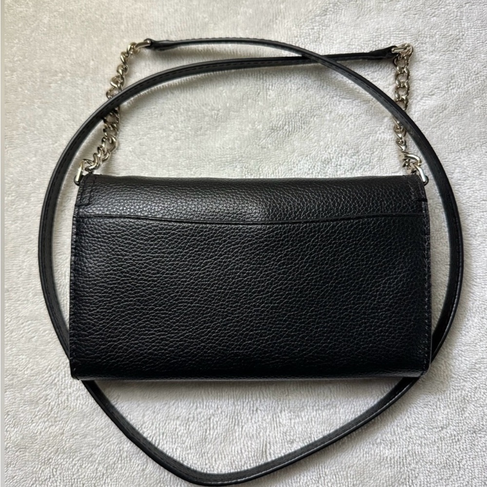 NEW! Kate Spade Eva Wallet On A Chain – Black Pebbled Leather - Picture 7 of 9